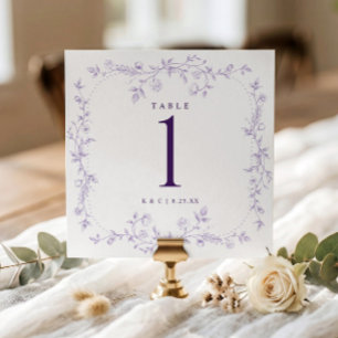 Convite Números de Mesa de Casamento Florais Roxos Claros 
