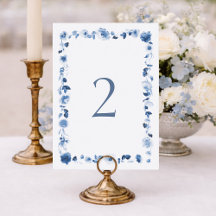 Números de Mesa de Casamento Floral Azul Poeira de