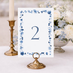 Convite Números de Mesa de Casamento Floral Azul Poeira de