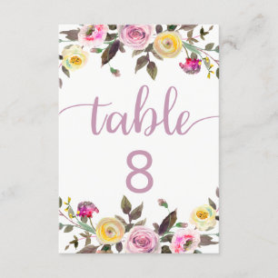 Convite Números de Mesa de Casamento Floral de Aquarela Ro