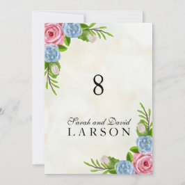 Convite Números de Mesa de Casamento Floral em Aquarela