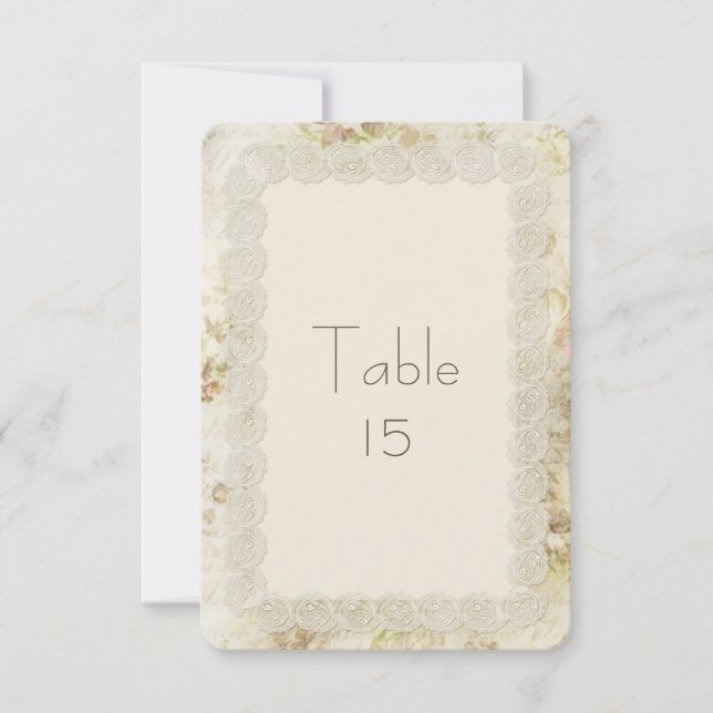 Convite Números de Mesa de Casamento Floral em Renda de Ma (Frente)