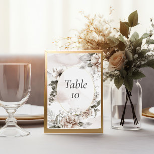 Convite Números de Mesa de Casamento Floral Rosa Bege Cinz