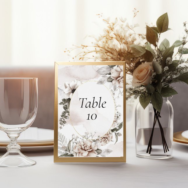 Convite Números de Mesa de Casamento Floral Rosa Bege Cinz (Blush pink gray Floral Watercolor Wedding Table number cards)