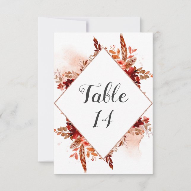 Convite Números de Mesa de Casamento Floral Rústico com Mo (Frente)