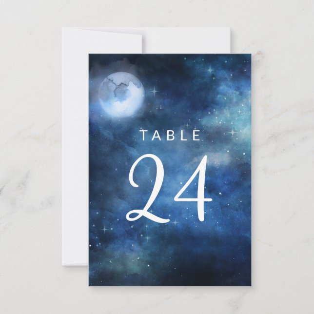 Convite Números de Mesa de Casamento Lua Cheia Estrelas Cé (Frente)