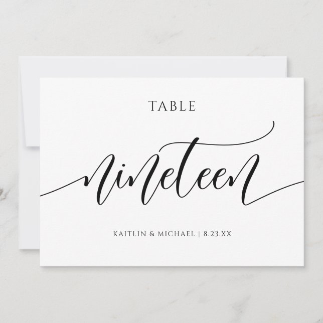 Convite Números de Mesa de Casamento Modernos Caligrafia - (Frente)