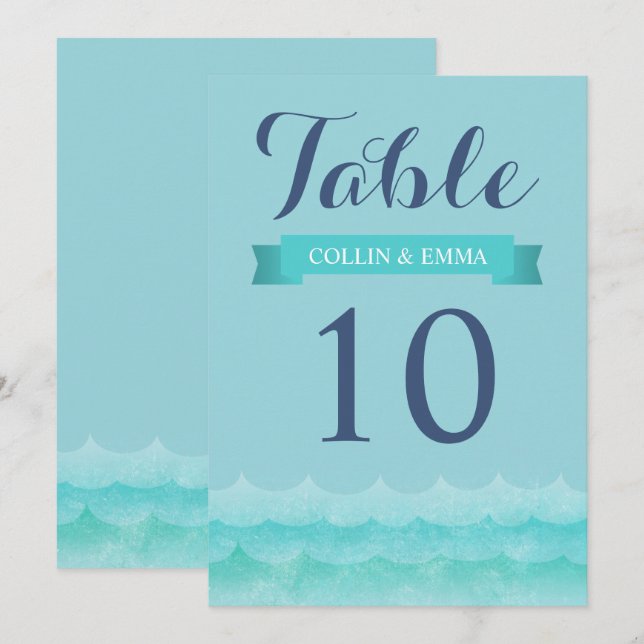 Convite Números de Mesa de Casamento Náutico Azul Pastel n (Frente/Verso)