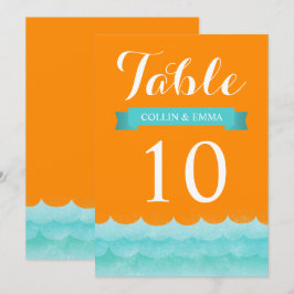 Convite Números de Mesa de Casamento Náutico Laranja no Ma