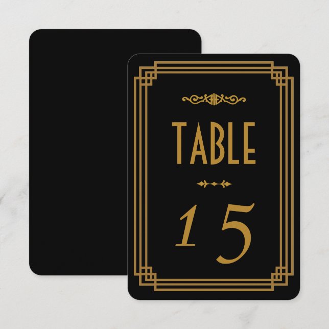 Convite Números de Mesa de Casamento Preto Art Deco (Frente/Verso)