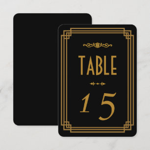 Convite Números de Mesa de Casamento Preto Art Deco