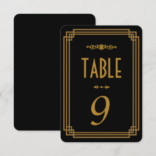Convite Números de Mesa de Casamento Preto Art Deco