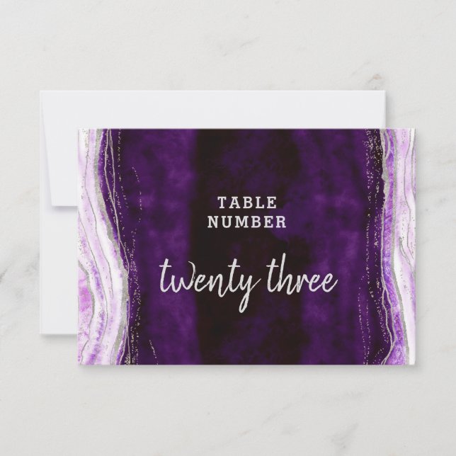 Convite Números de Mesa de Casamento Roxo Âmbar e Prata (Frente)