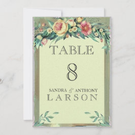 Convite Números de Mesa de Casamento Verde Floral Aquarela