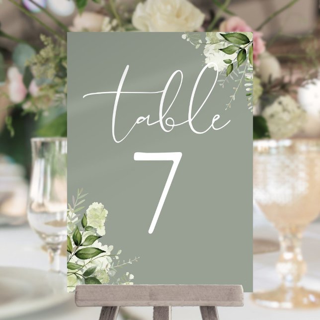 Convite Números de Mesa de Casamento Verde FloralSage Verd (Greenery FloralSage Green Wedding Table Number)