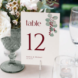 Convite Números de Mesa de Casamento Winter Burgundy Green