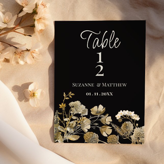 Convite Números de mesa de flores silvestres marrons marfi (Ivory brown black wildflower winter Table Numbers)