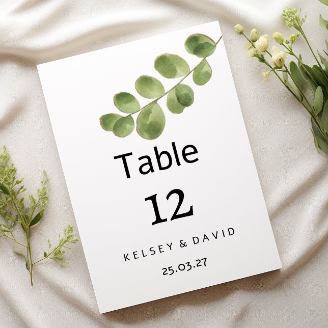 Convite Números de mesa de folhas de eucalipto verde doura (Simple green gold eucalyptus leaves Table Numbers )