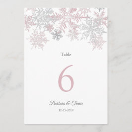 Convite Números de mesa de inverno Dusty Pink & Silver Sno