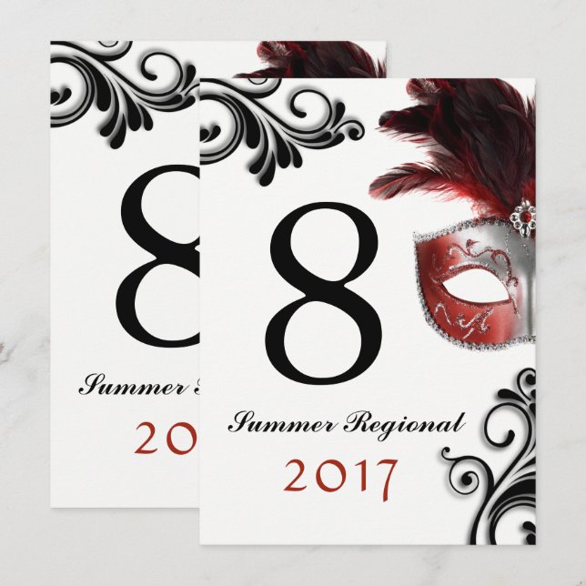 Convite Números de mesa de Mascarada de dupla face (Frente/Verso)