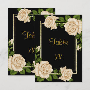 Convite Números de Mesa Elegantes com Rosas de Marfim e Br