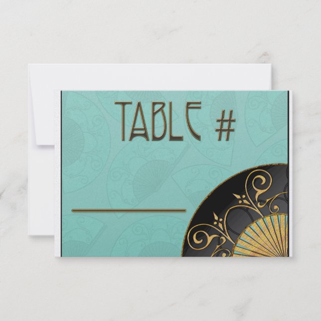 Convite Números de Mesa Elegantes em Leque (Azul) (Frente)