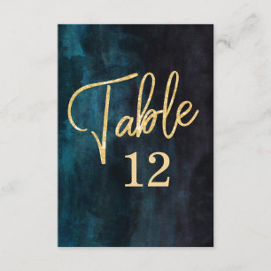 Convite Números de Mesa em Aquarela Azul Marinho e Dourado