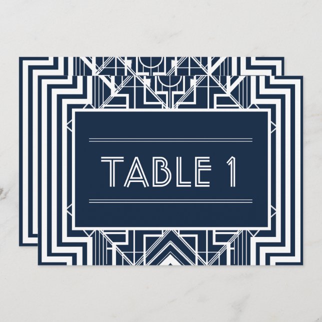 Convite Números de Mesa Geométricos Navy (Frente/Verso)