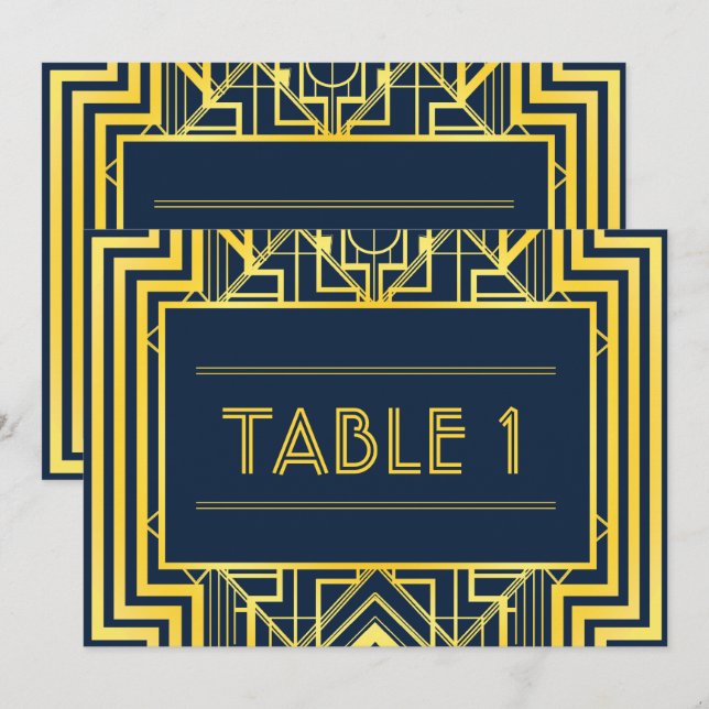 Convite Números de Mesa Geométricos Navy e Dourado (Frente/Verso)