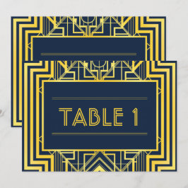 Convite Números de Mesa Geométricos Navy e Dourado