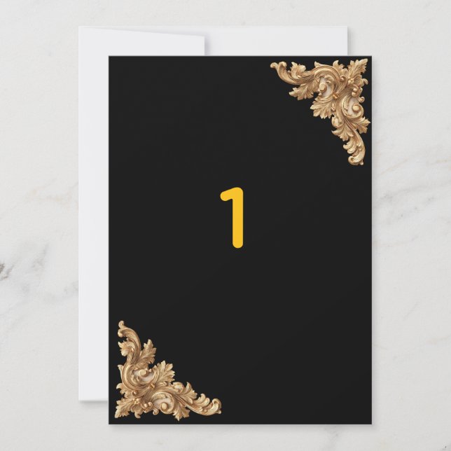 Convite Números de Mesa Mandala Preto e Dourado Luxo (Frente)
