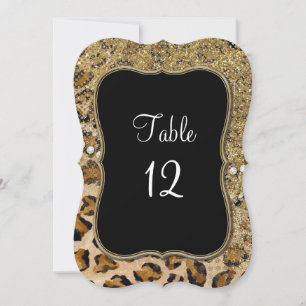 Convite Números de Mesa Padrão Leopardo Brilho Dourado Nat