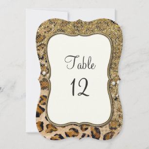 Convite Números de Mesa Padrão Leopardo Brilho Dourado Nat
