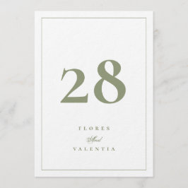 Convite Números de Mesa para Casamento 5 x 7 Elegante Musg