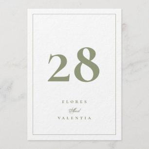 Convite Números de Mesa para Casamento 5 x 7 Elegante Musg