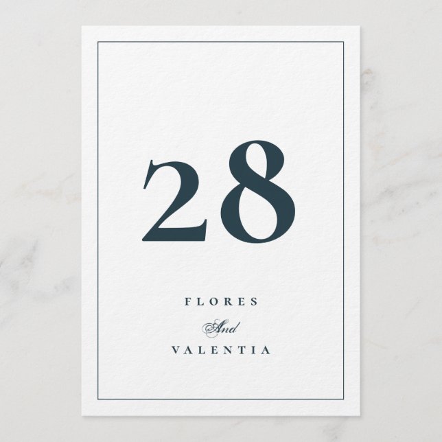 Convite Números de Mesa para Casamento 5 x 7 Elegantes Azu (Frente)