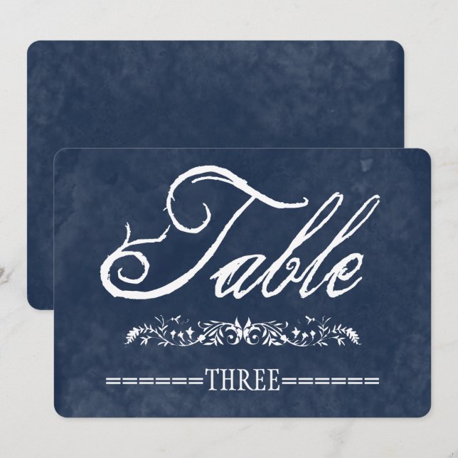 Convite Números de Mesa para Casamento com Aquarela Azul (Frente/Verso)