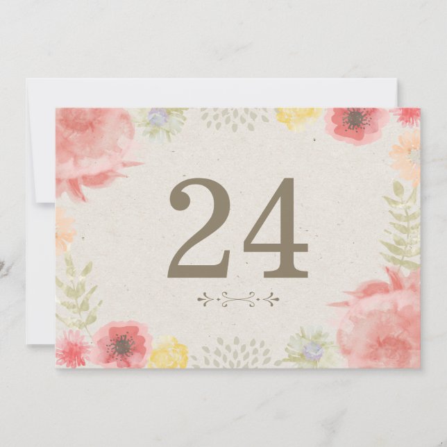 Convite Números de Mesa para Casamento de Verão no Prado (Frente)