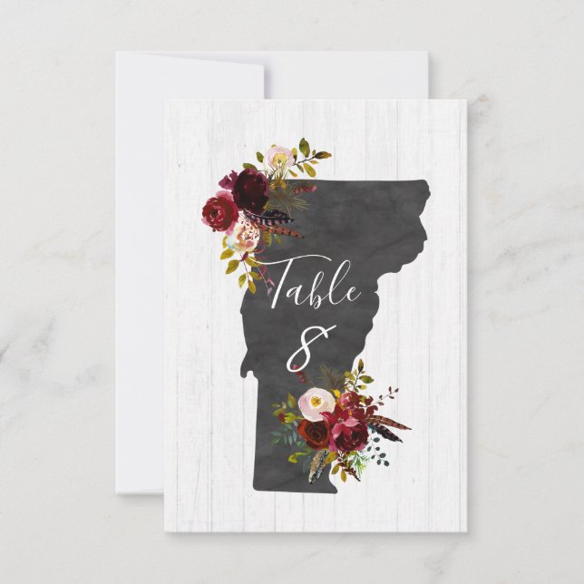 Convite Números de Mesa para Casamento em Vermont (Frente)
