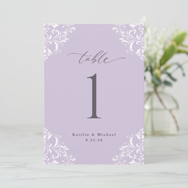 Convite Números de Mesa para Casamento Lavanda Elegantes C (Em pé/Frente)