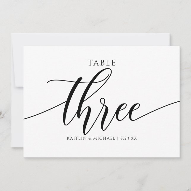 Convite Números de Mesa para Casamento Moderno - Caligrafi (Frente)