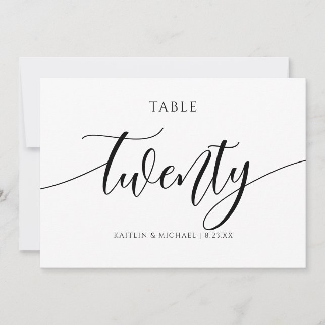 Convite Números de Mesa para Casamento Moderno - Caligrafi (Frente)