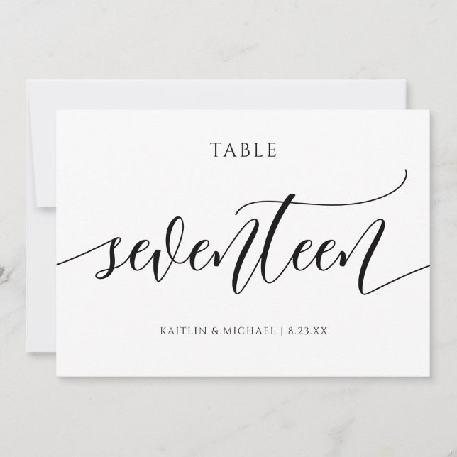 Convite Números de Mesa para Casamento Moderno - Caligrafi (Frente)
