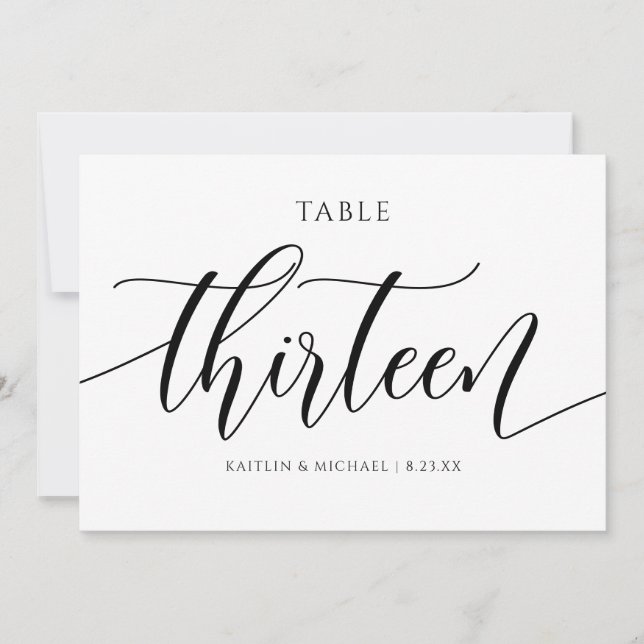 Convite Números de Mesa para Casamento Moderno - Caligrafi (Frente)