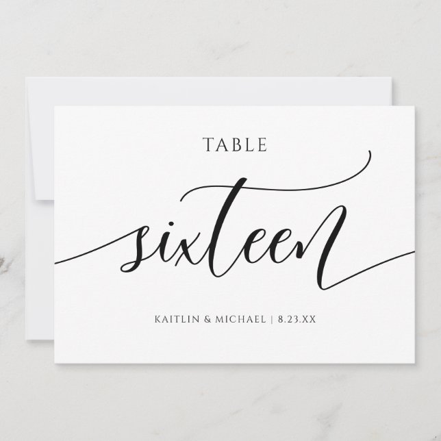 Convite Números de Mesa para Casamento Moderno - Caligrafi (Frente)