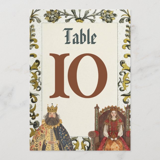 Convite Números de Mesa para Casamento Real da Renascença  (Frente)