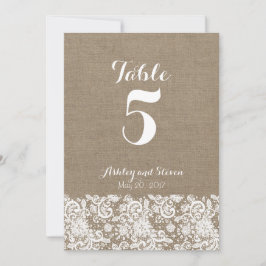Convite Números de mesa para casamento rústico - aniagem e