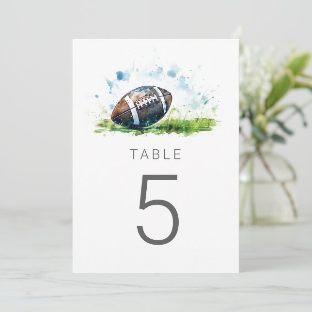 Convite Números de Mesa para Chá de Bebê de Futebol em Aqu (Em pé/Frente)