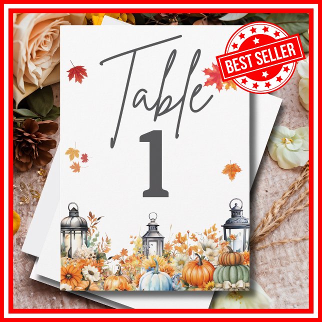 Convite Números de Mesa para Chá de Bebê de Uma Pequena Ab (A Little Pumpkin is on the Way Fall Autumn Floral Baby Shower Table Numbers)