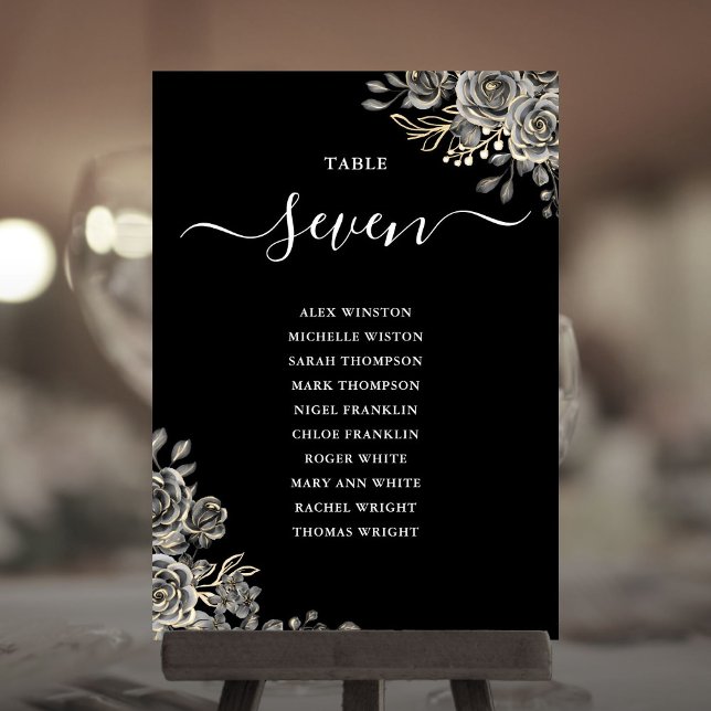 Convite Números de Mesa Plano de Assentos Rosas Florais Gó (Gothic Floral Roses Seating Plan Table Number)